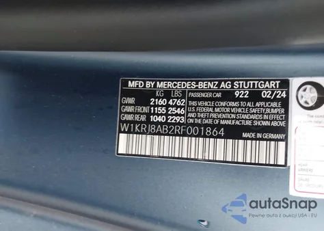 2024 Mercedes-Benz Amg Gt 55 из США, поврежденный, VIN W1KRJ8AB2RF001864